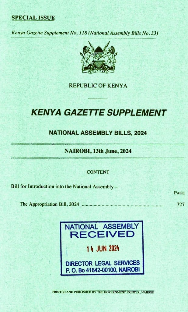 The appropriation bill, 2024 undergoes first reading Parliament of Kenya